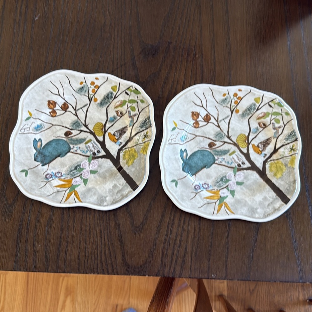 Anthropologie Rebecca Rebouche A Rabbit Named Renee Set of 2 Salad Plates - Picture 2 of 5